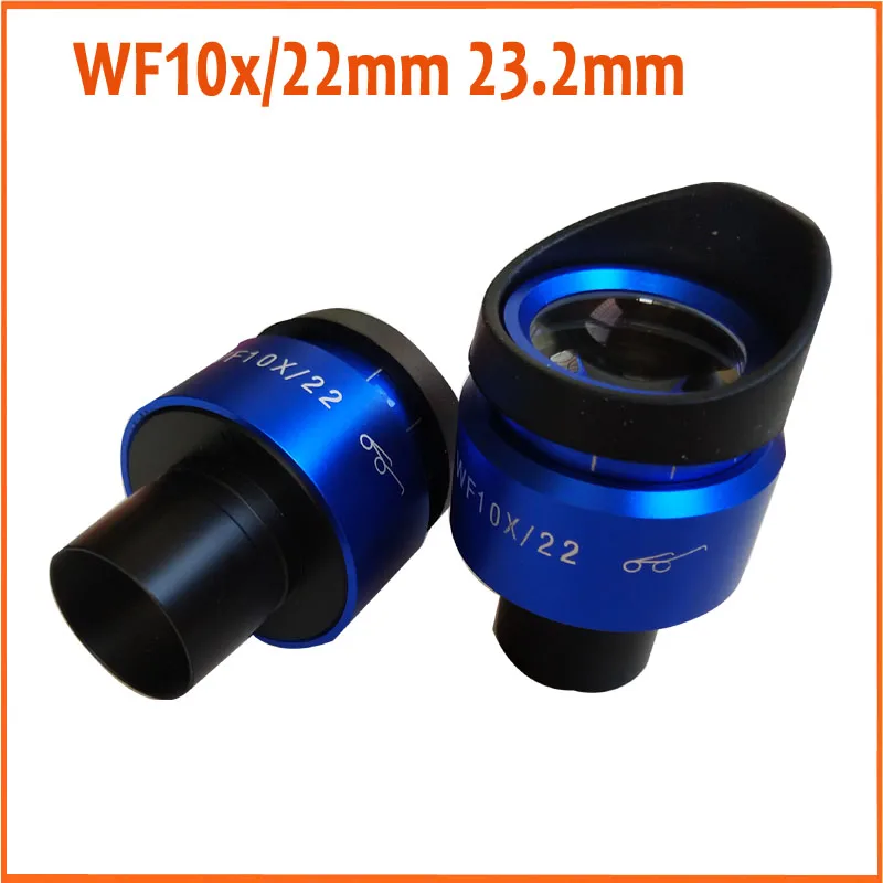 WF10X 22mm Blue Shell Zoom Adjustable High Eyepoint Biological Microscope Eyepiece Lens 23.2mm with Rubber Eye Guards