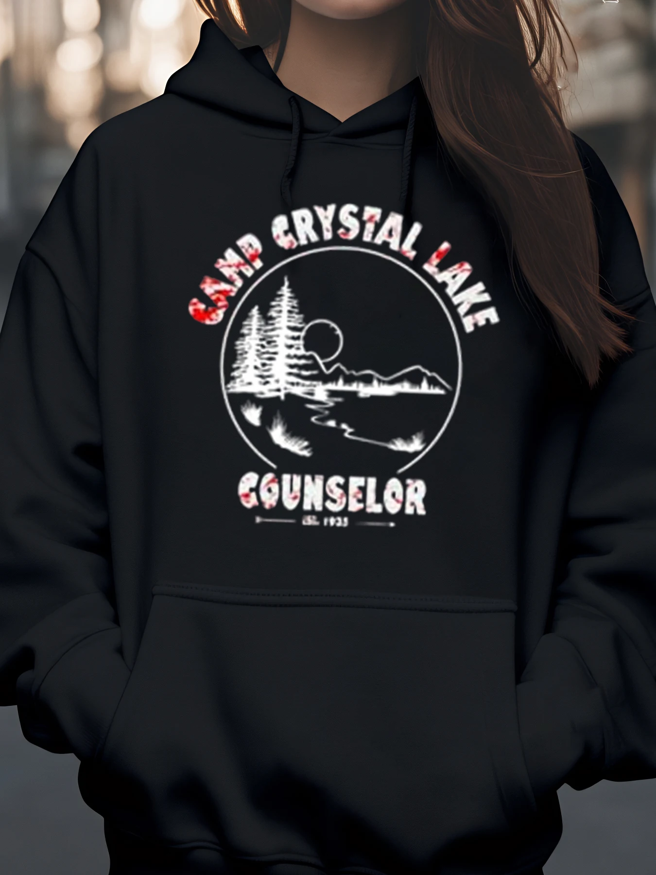 

Camp Crystal Lake Counselor Hoodie Halloween Horror Movie Themed Sweatshirt for Women and Men Casual Wear