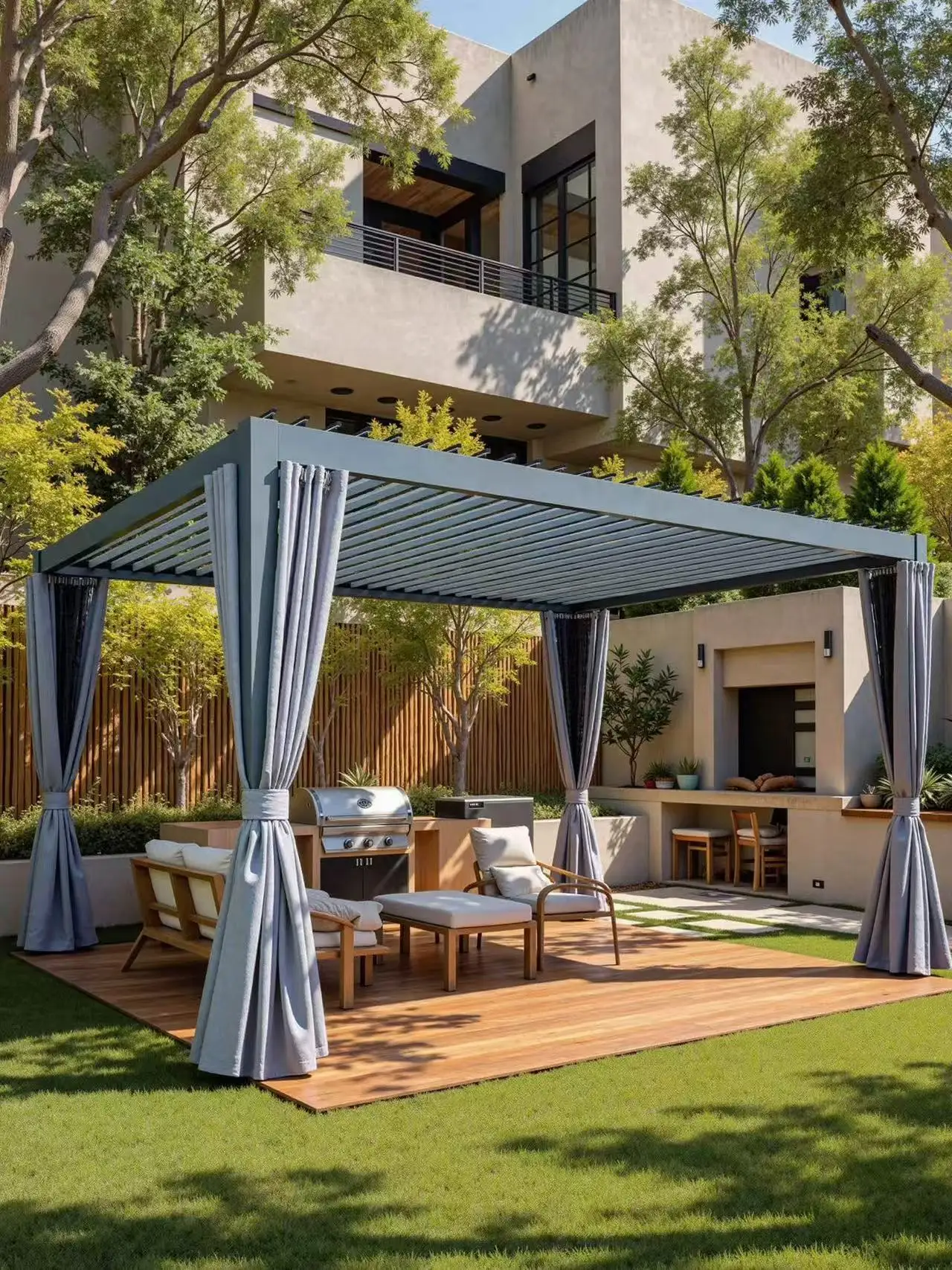 Electric Retractable Louvered Pergola Waterproof Anti-UV Backyard Sun Shelter