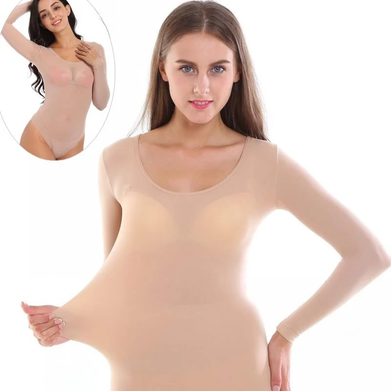 Ultra-Thin Summer Dance Suit Long Sve Me Underwear Invisible Overall Performance Costume Fem Skin Color Base irt