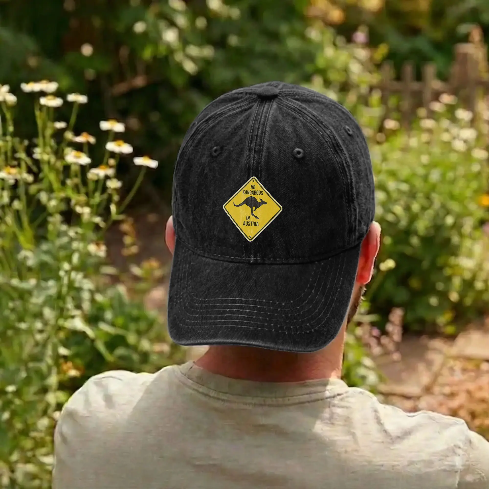 No Kangaroos in Austria Funny Road Sign Baseball Caps Unstructured Warning Distressed Washed Sun Cap Outdoor Adjustable Hat