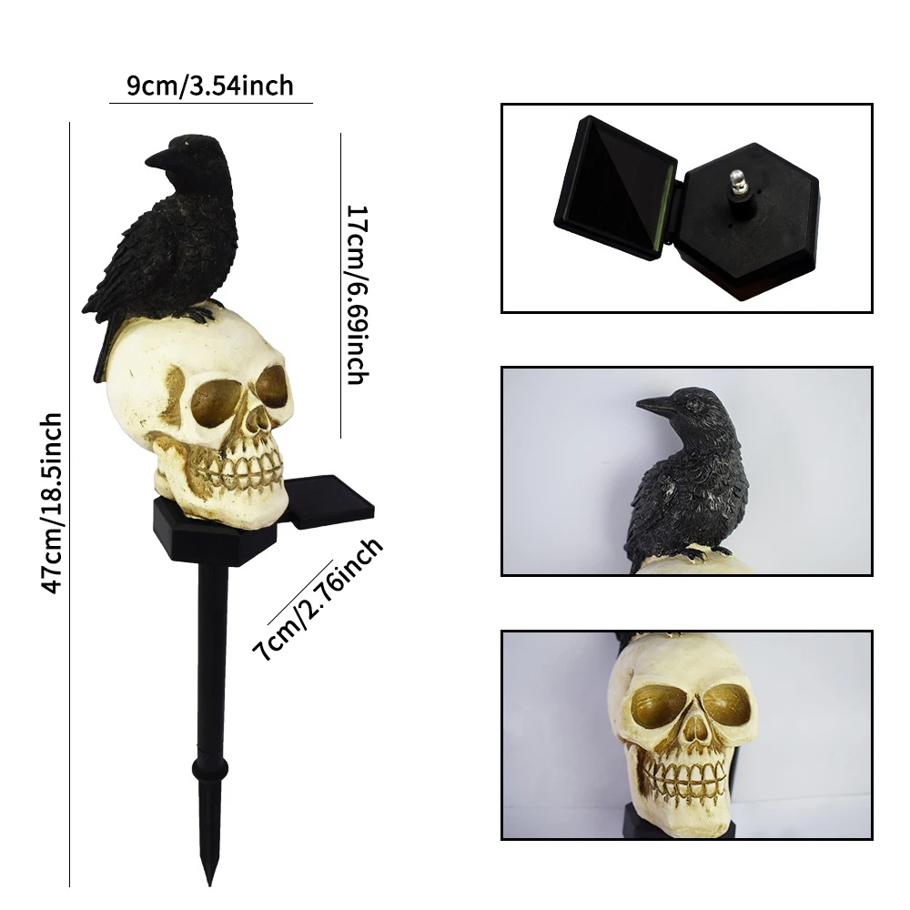 أضواء حصة على شكل جمجمة الهالوين بالطاقة الشمسية، ديكورات هيكل عظمي من الراتنج المقاوم للماء لحديقة الحديقة الخارجية