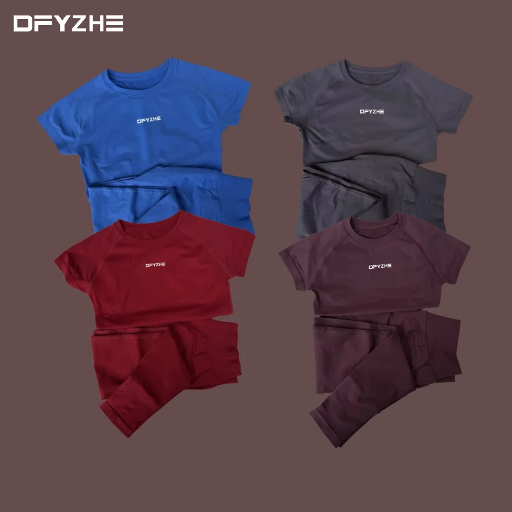 

DFYZHE Fashion Trendy Round Neck Breathable Short Sleeve+Pants Set Yoga Exercise Pants Boxing Fitness Sportswear