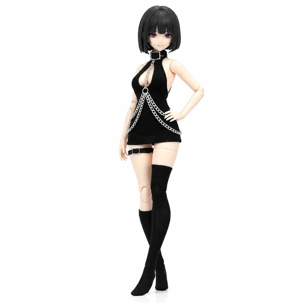 1/12 Scale Clothes Chain Bodycon Halter Dress Outfit, Leg Ring and Thigh High Stockings for Snail Shell 1/12 Doll Figure