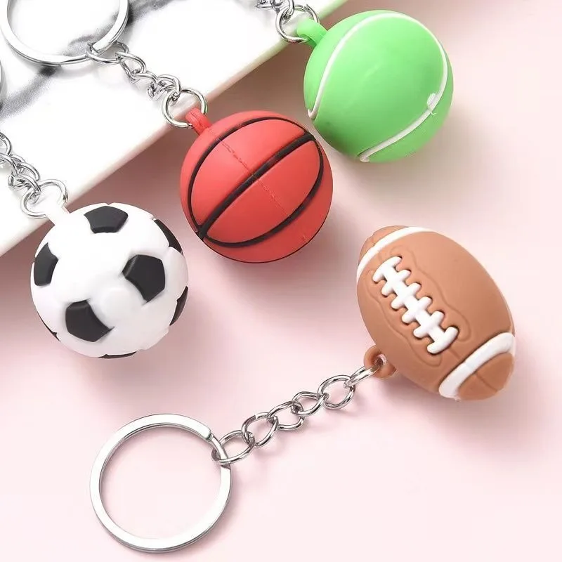 Mini Simulation Football Basketball Keychain Tennis Rugby Creative Key Ring Backpack Pendant Sports Accessories Souvenir Gift