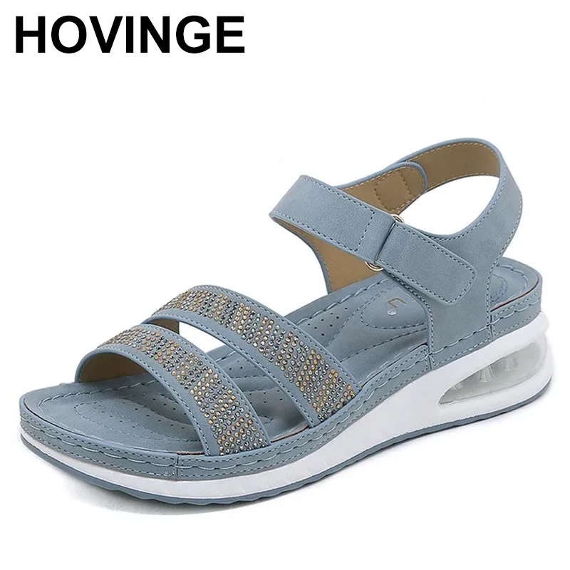 

2024 New Cushion Comfortable Women Sandals Ladies Slip-on Wedge Sports Beach Shoes Summer Fashion Rhinestone Casual Shoes