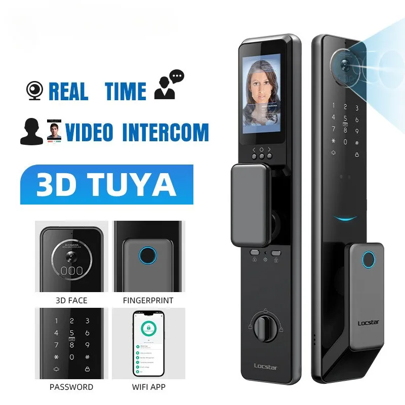 Tuya Wifi 3D Face Smart Door Lock Security Camera Intelligent Fingerprint Password Biometric Electronic Key Unlock