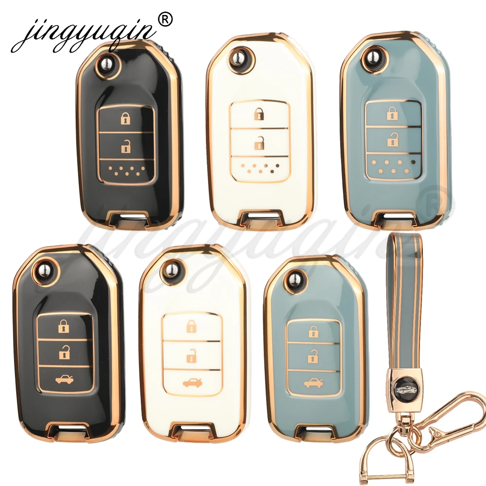 jingyuqin TPU Car Flip Key Case Cover Shell Fob For Honda Civic Jazz HRV XRV CR-V Crider Odyssey Pilot Fit Accord Protector Bag