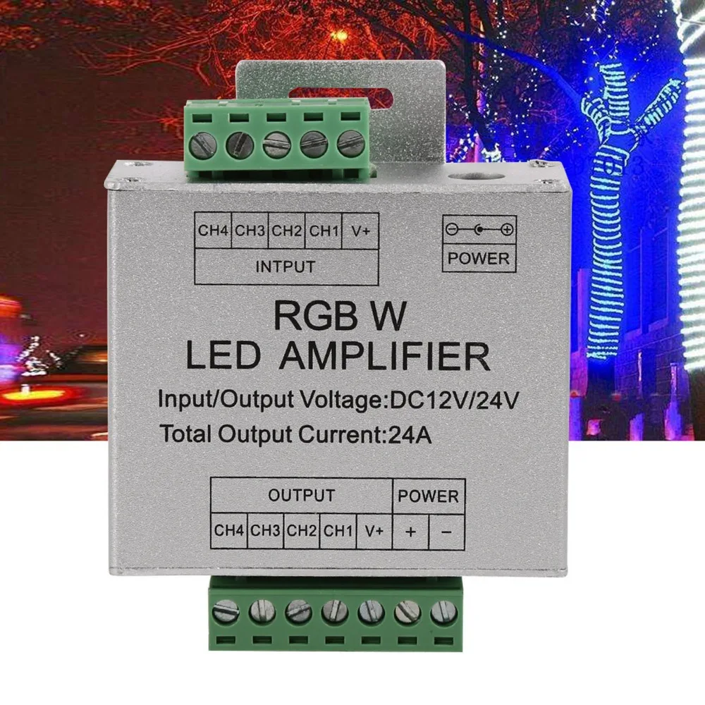 4 Channel Output RGBW LED Amplifier DC12-24V 24A LED Strip Controller Aluminum Shell PWM Signal Booster For RGBWW LED Strip