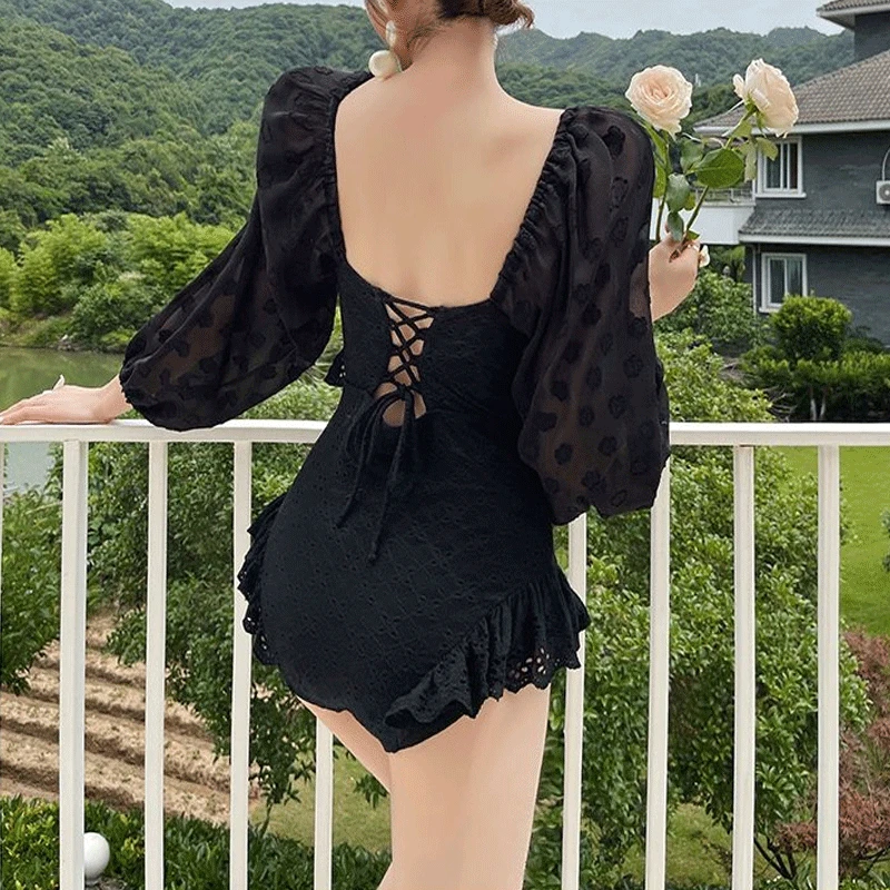 2023 neue koreanische lässige Spleiß Bowknot Badeanzug Frauen offenen Rücken Taille Rückzug solide Bikini Badeanzug Strand Bad Kleidung