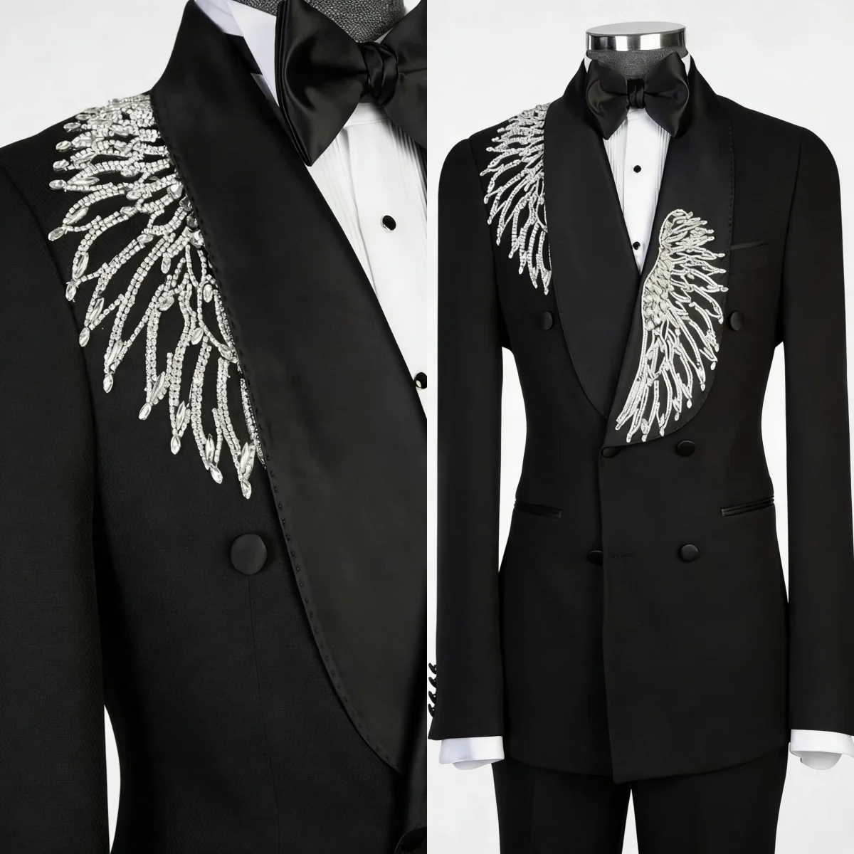 

Formal Crystals Wedding Tuxedos Shawl Lapel Double Breasted Pant Sets Loose Fit Business Occasion Party 2 Pieces Customized