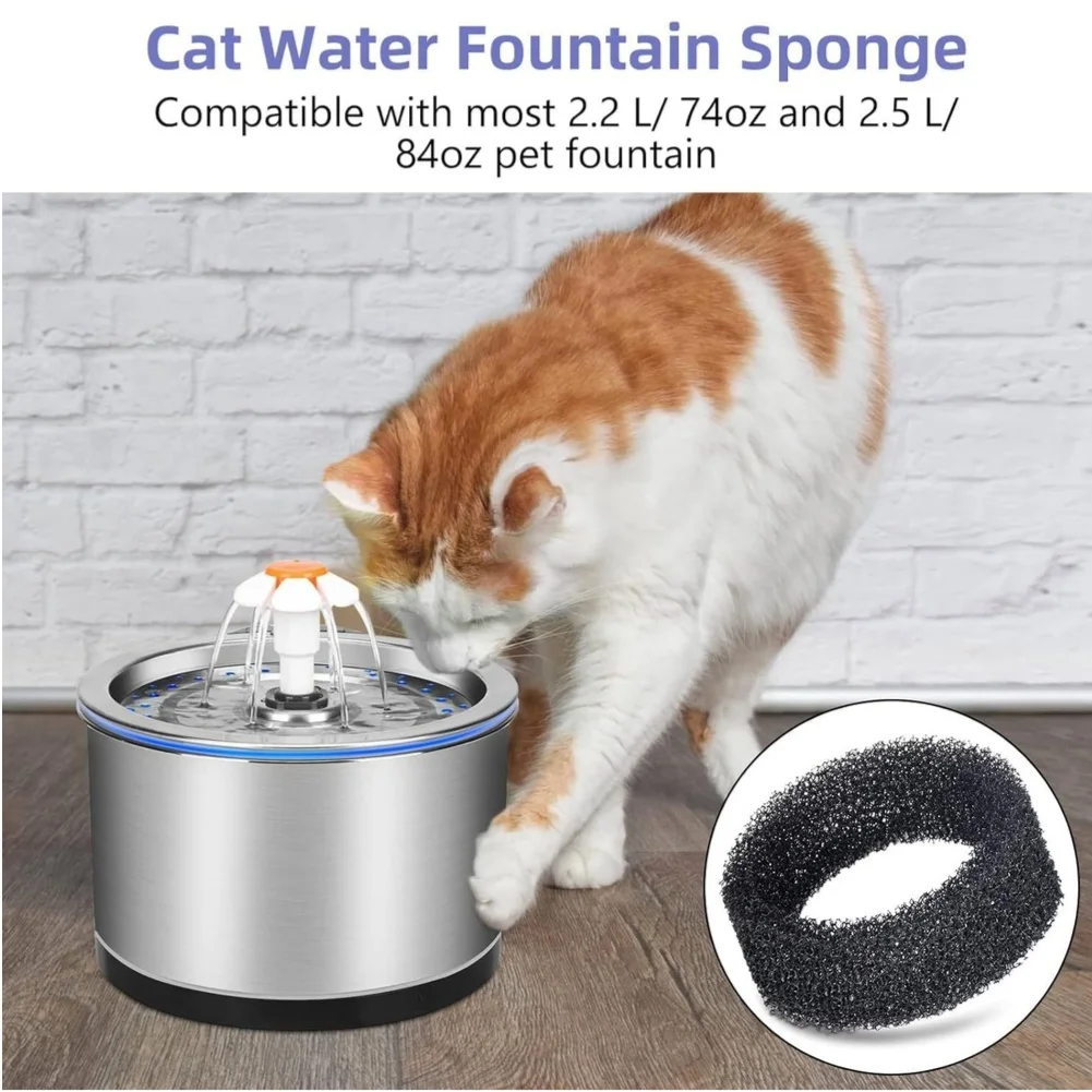 Sponge Filter Cartridge Compatible with 2.2L and 2.5L Pet Water Fountains Featuring Stainless Steel Construction