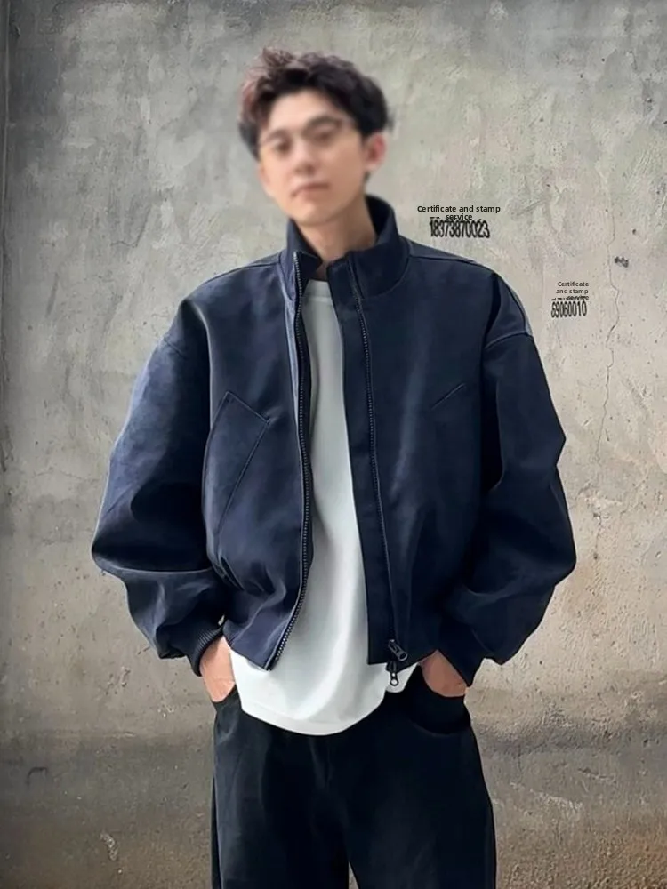 

American Retro PU Leather Jaet Men's Spring Autumn Trendy Brand CleanFit ort Wide Sle Workwear Jaet for Men And Women