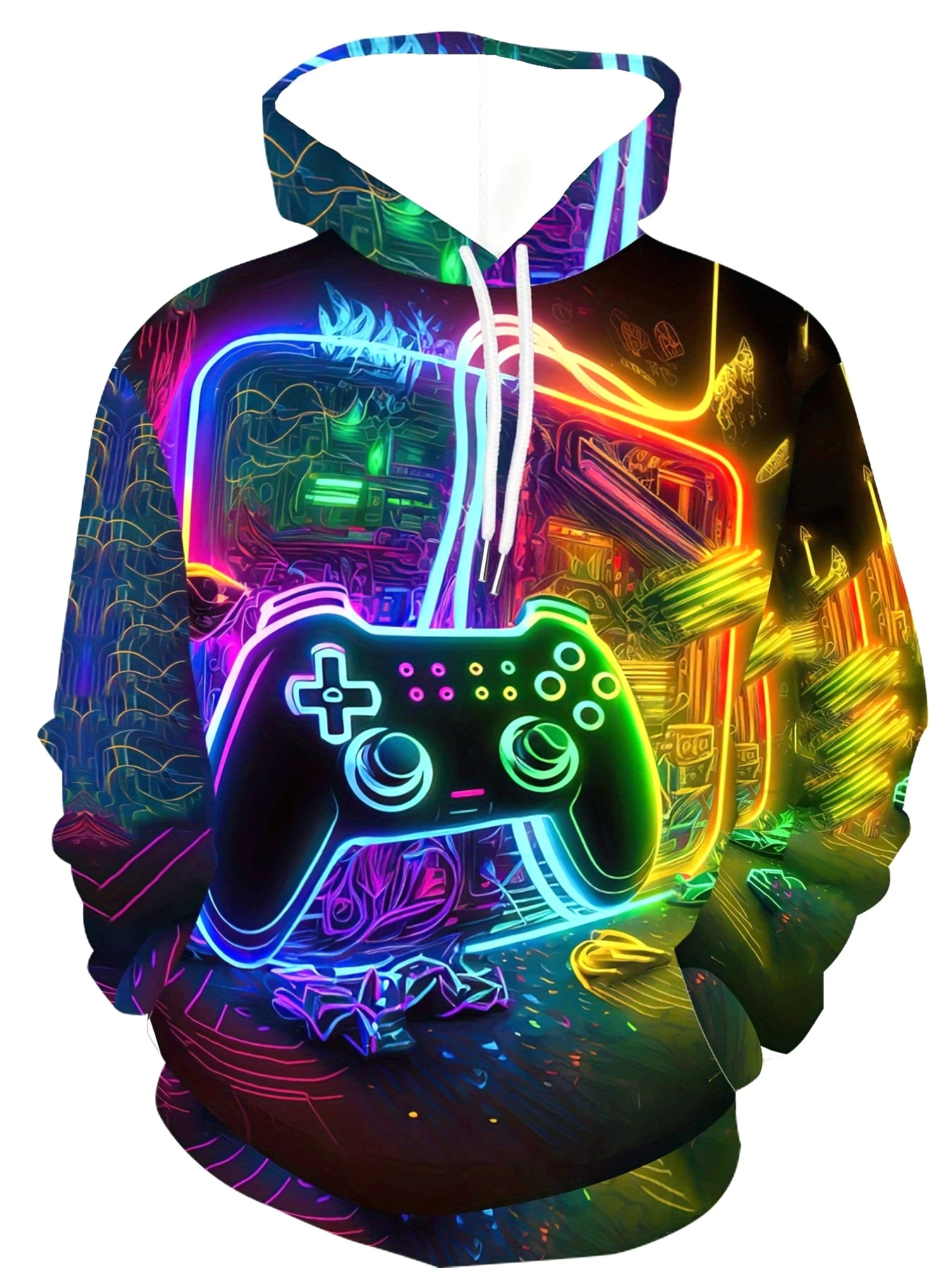 Men's Neon Glow Gaming Graphic Hooded Sweatshirt 3D Printed Controller Design With Multicolor Clothing Game Console Sweatshirts