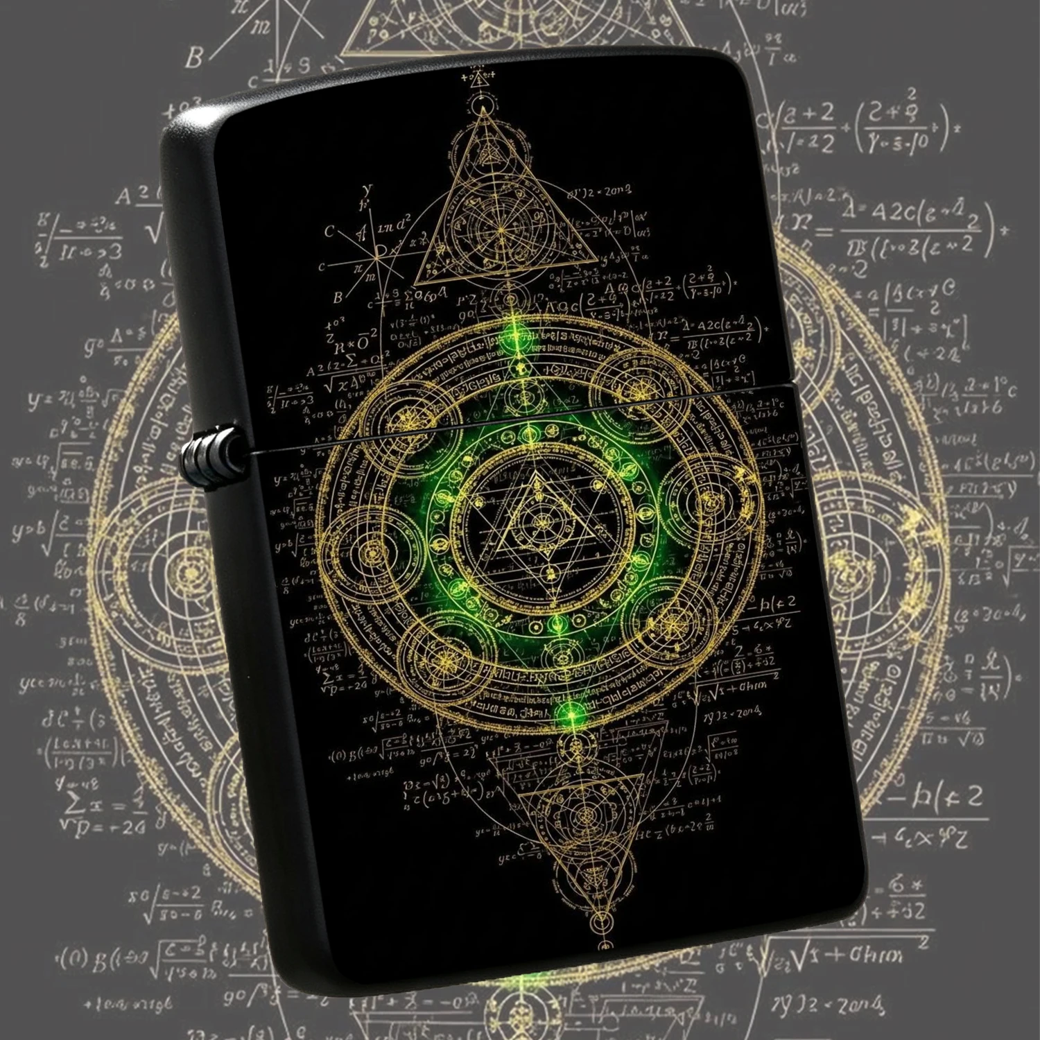 Mystical Alchemy Geometric Pattern, Black Gold Vintage Windproof Durable, Artistic Magic Circle Mathematical Rune Design, Trendy Personalized Collectible Portable Ignition Device, Ideal For Daily Use And Gifting, Show Unique Aesthetic Taste