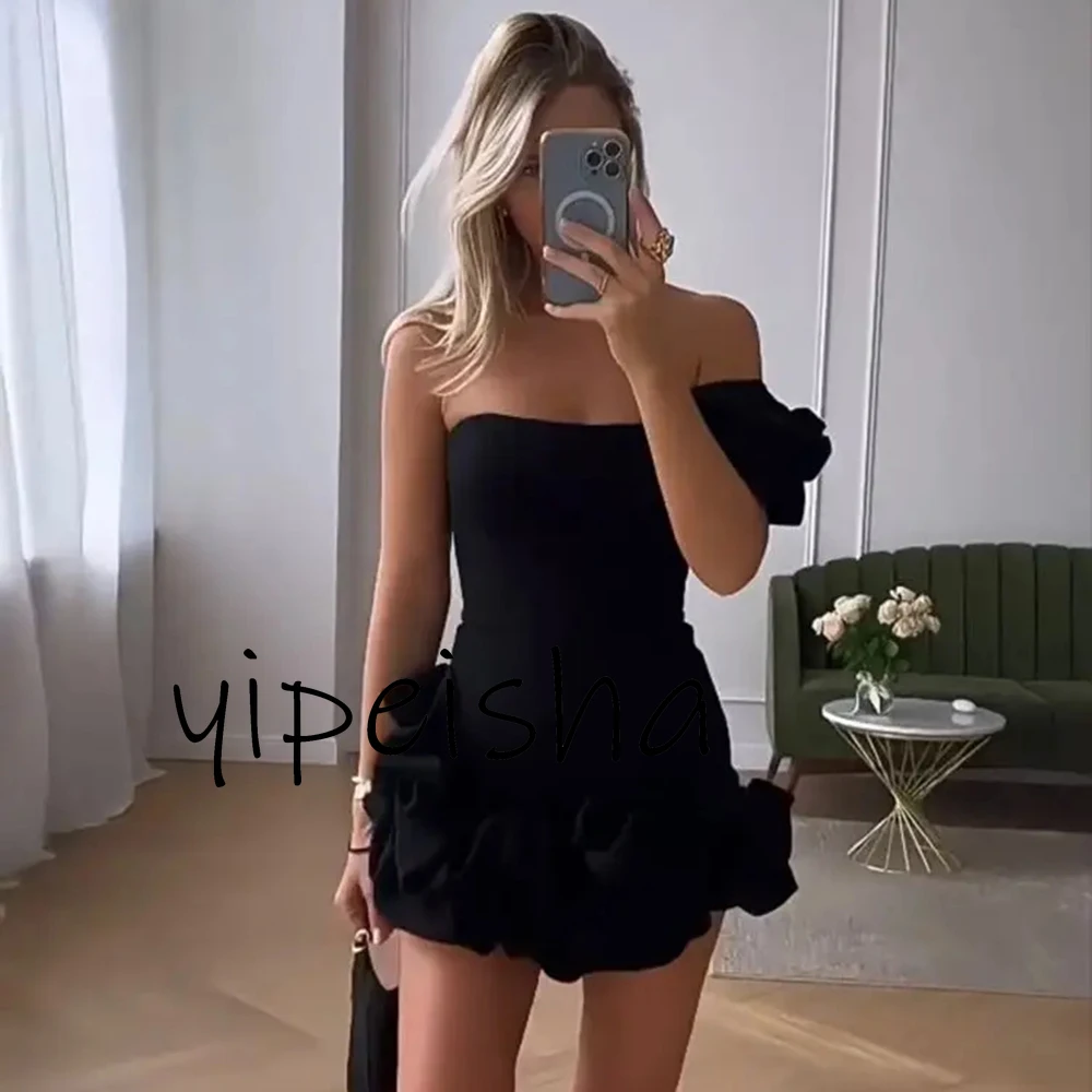 Vestidos de fiesta sexys sin tirantes, elegantes y personalizados, vestido tubo corto de un solo hombro, longitud Mini con vestidos de cola de cocina de flores