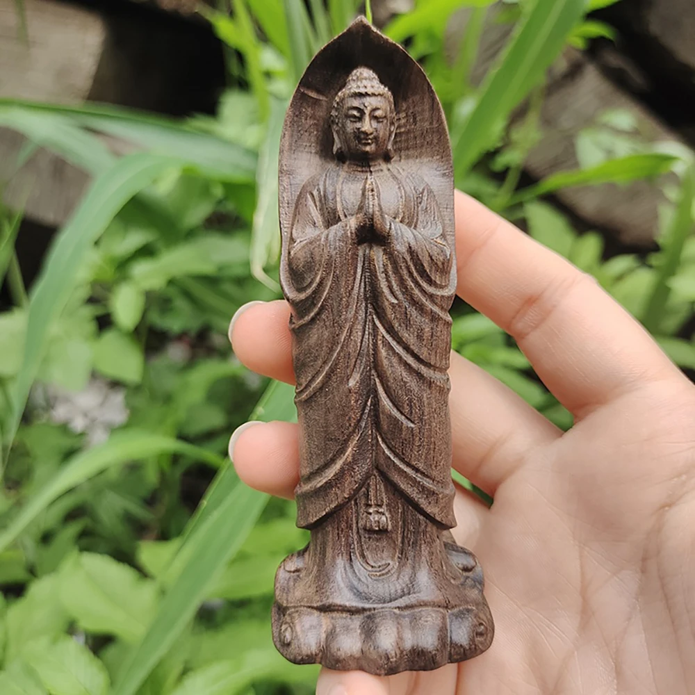 Estatua de Buda de madera tallada a mano de 3.89 pulgadas, decoración inspirada en el Zen para sala de estar, adorno de meditación para estudio, coleccionable de arte para el hogar, regalo de Navidad, Año Nuevo, regalo de Acción de Gracias, adorno de esta