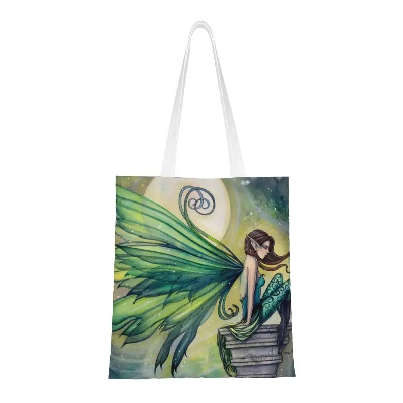 Aquamarin Fee und Mond himmlische Fantasie Kunst Lebensmittel Einkaufstasche Leinwand Shopper Schulter Einkaufstasche Molly Harrison Handtasche