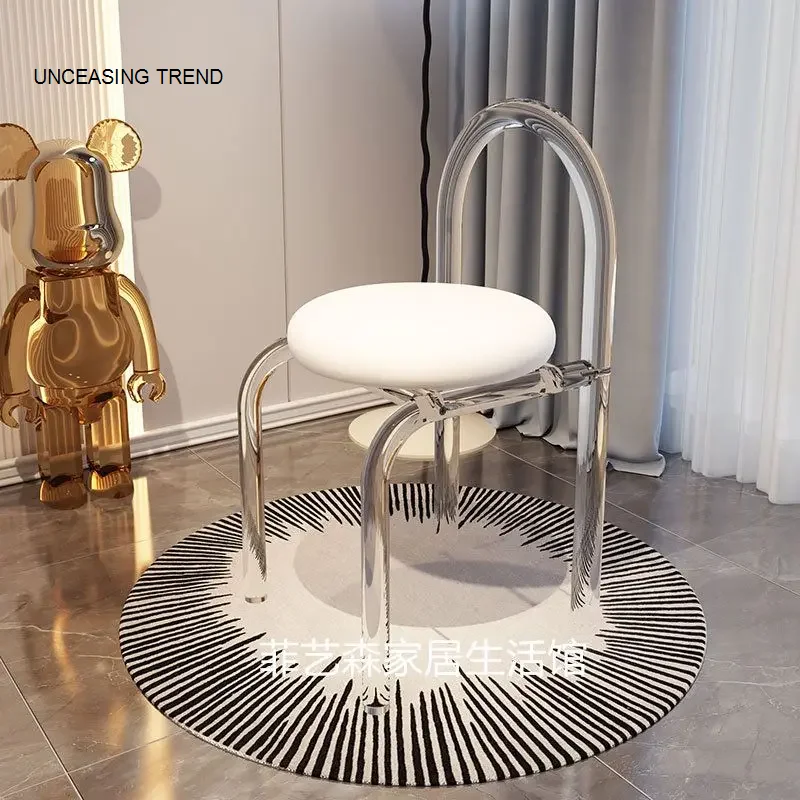 Transparent Crystal Makeup Chair Acrylic Furniture Casual Design Backrest Dining Chair Ins Living Room Single Sofa Chair