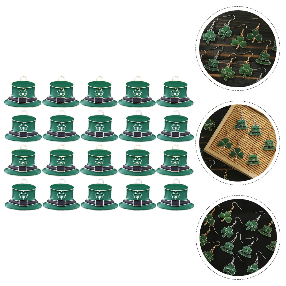 

20pcs Hat Drip Pendant Jewelry Charms Necklace Shamrock Shape Alloy DIY Keychain Accessories Decorative Pendants Gifts