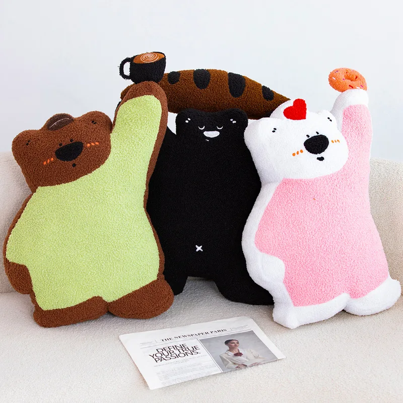 Sweety Brown Colour Bear hug Coffee White Bear Black Bear with Donut Black Bear with Baguette Throw Pillow Cushion Home Decor