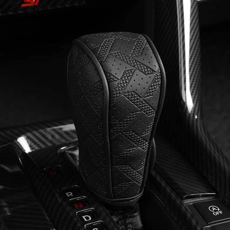 1pc Car Gear Cover Handbrake Cover PU Leather Perforated Breathable Non-Slip Wear-Resistant universal Gear Cover Interior Modifi