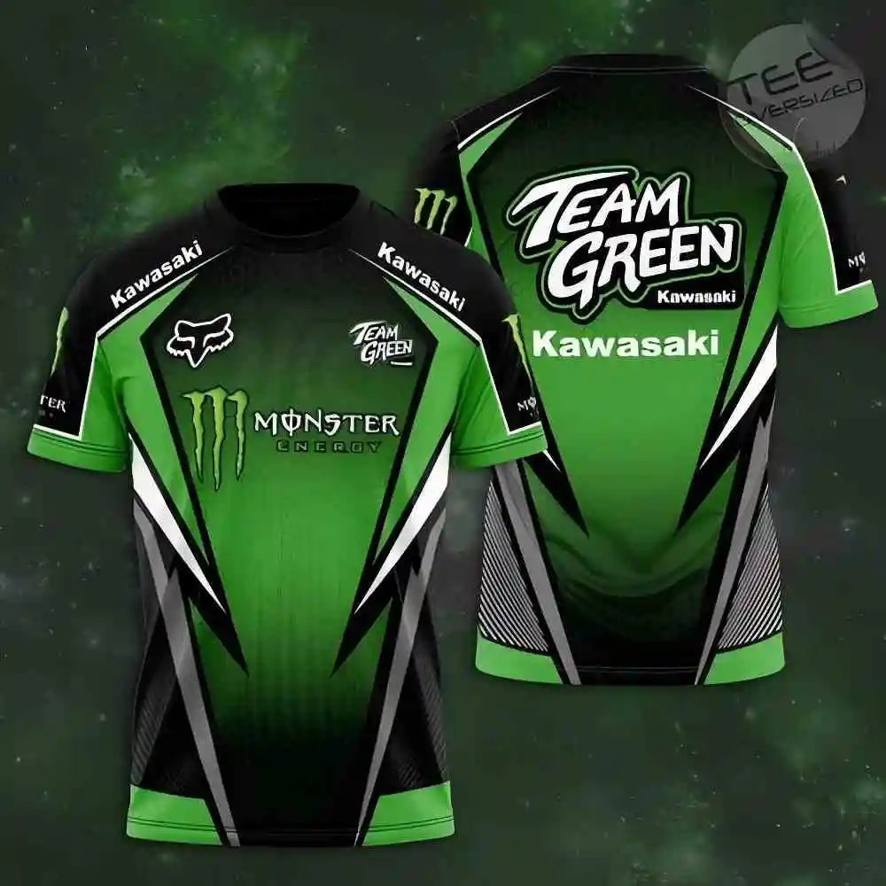 

2025 New Men's Summer 3d Printed Round Neck T-Shirt Women's Children's Street Sports Fashion Top Tee Kawasaki Motorcycle Racing