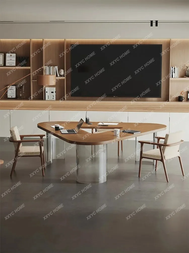 Solid wood conference table and chair combination light luxury high-end design, special-shaped reception negotiation