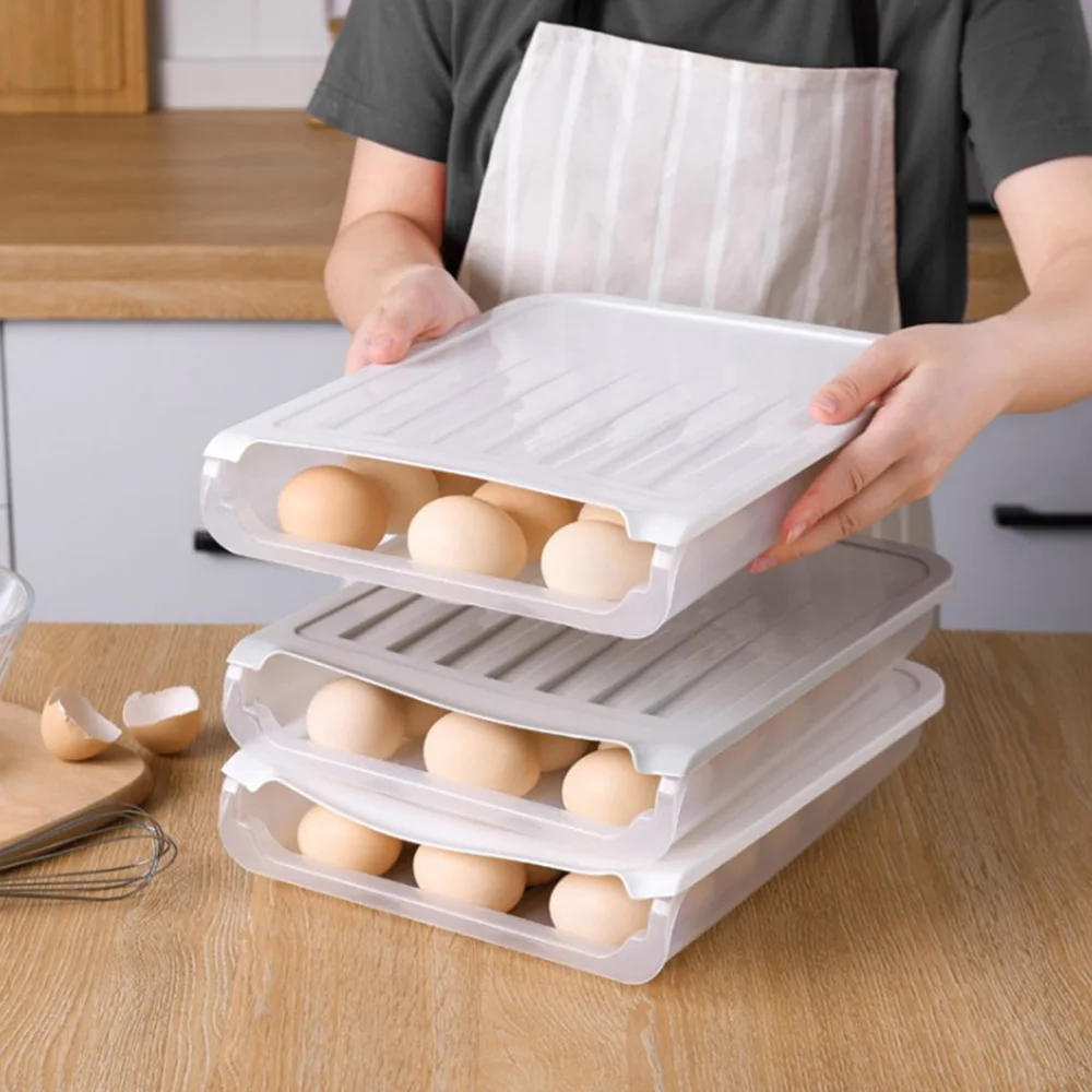 

Kitchen Stacked Auto Scrolling Egg Holder Storage Box Rack Container