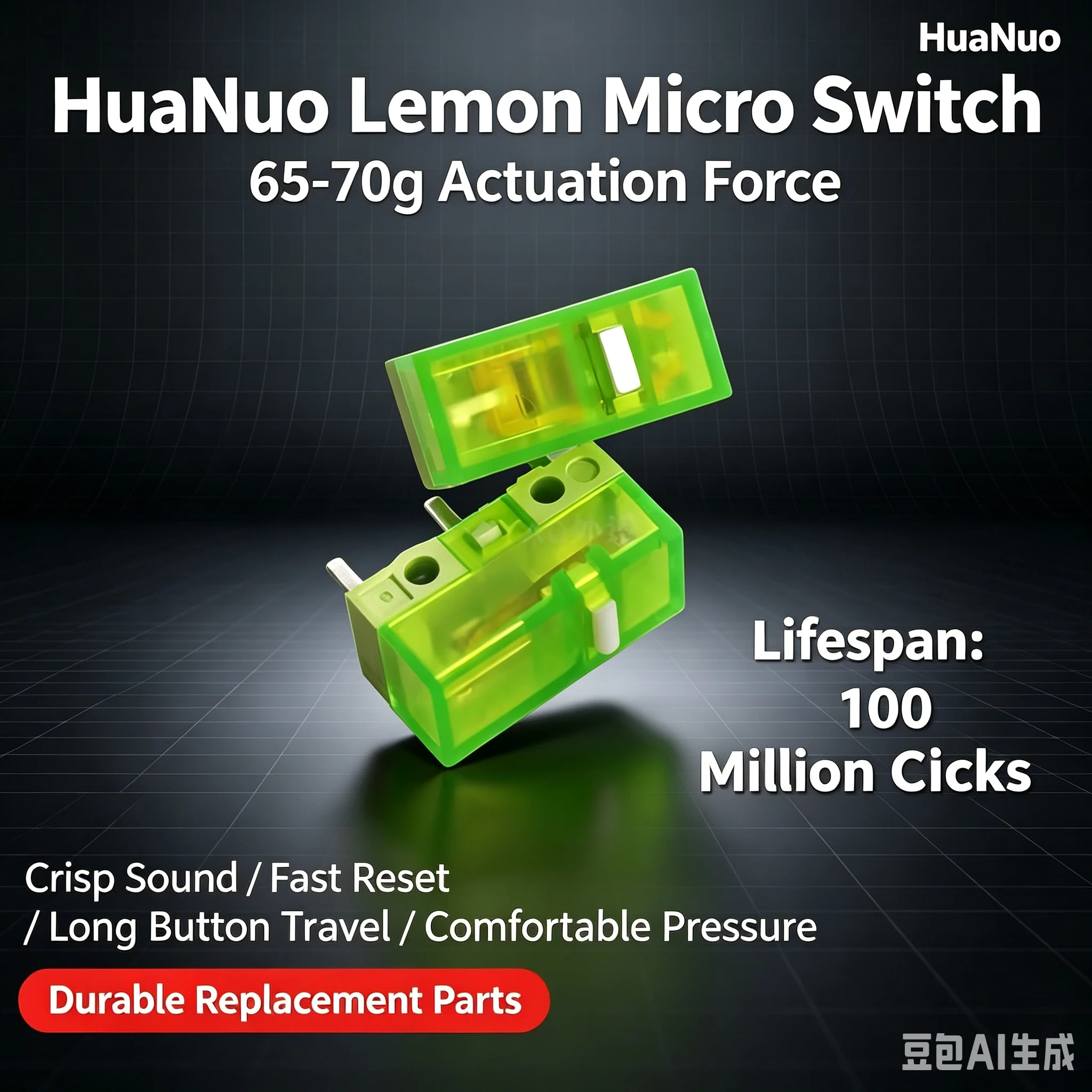 2pcs-10Pcs HUANO Transparent Green Yellow Purple micro switch 100  million click lifespan computer mouse microswitch button