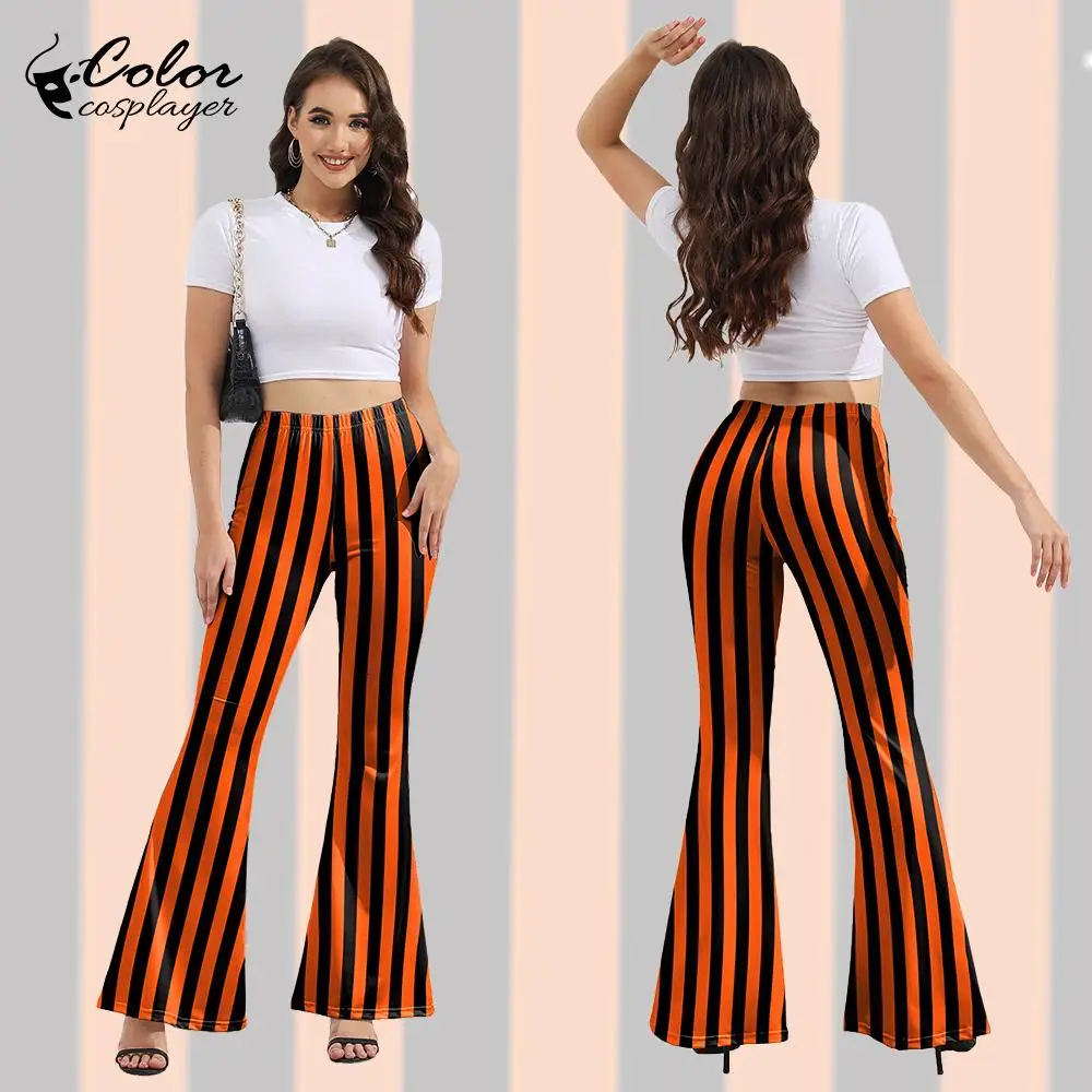 Color Cosplayer Modern Dance Pants Orange and Black Alternating Stripes Flared Trousers Dancers Stage Performance Costumes