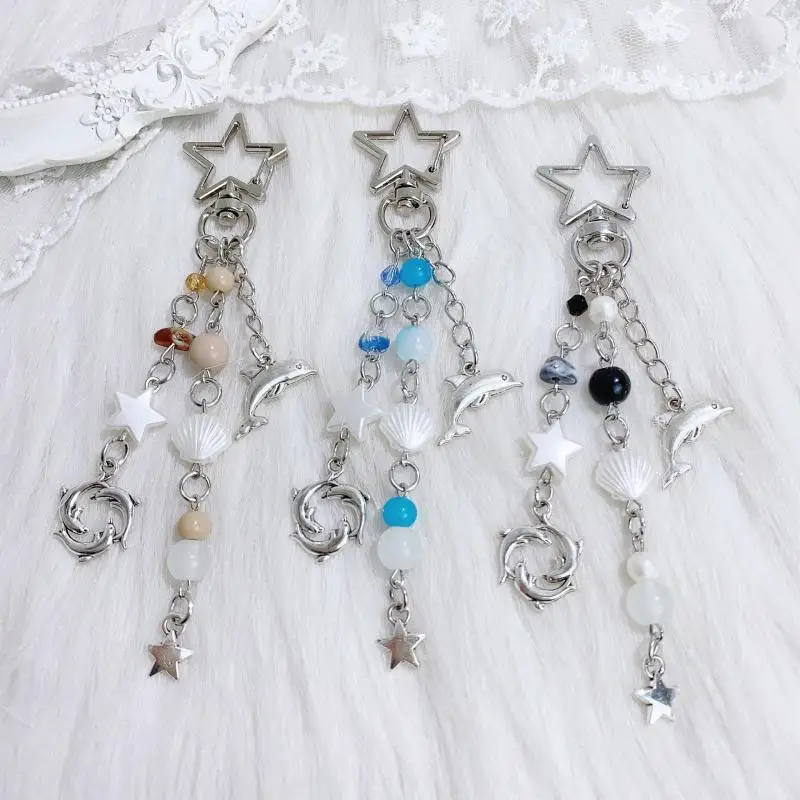 موضة دولفين شل ستار المفاتيح النسخة الكورية الخرز كيرينغ مفتاح السيارة حامل ظهره قلادة حقيبة اكسسوارات الديكور