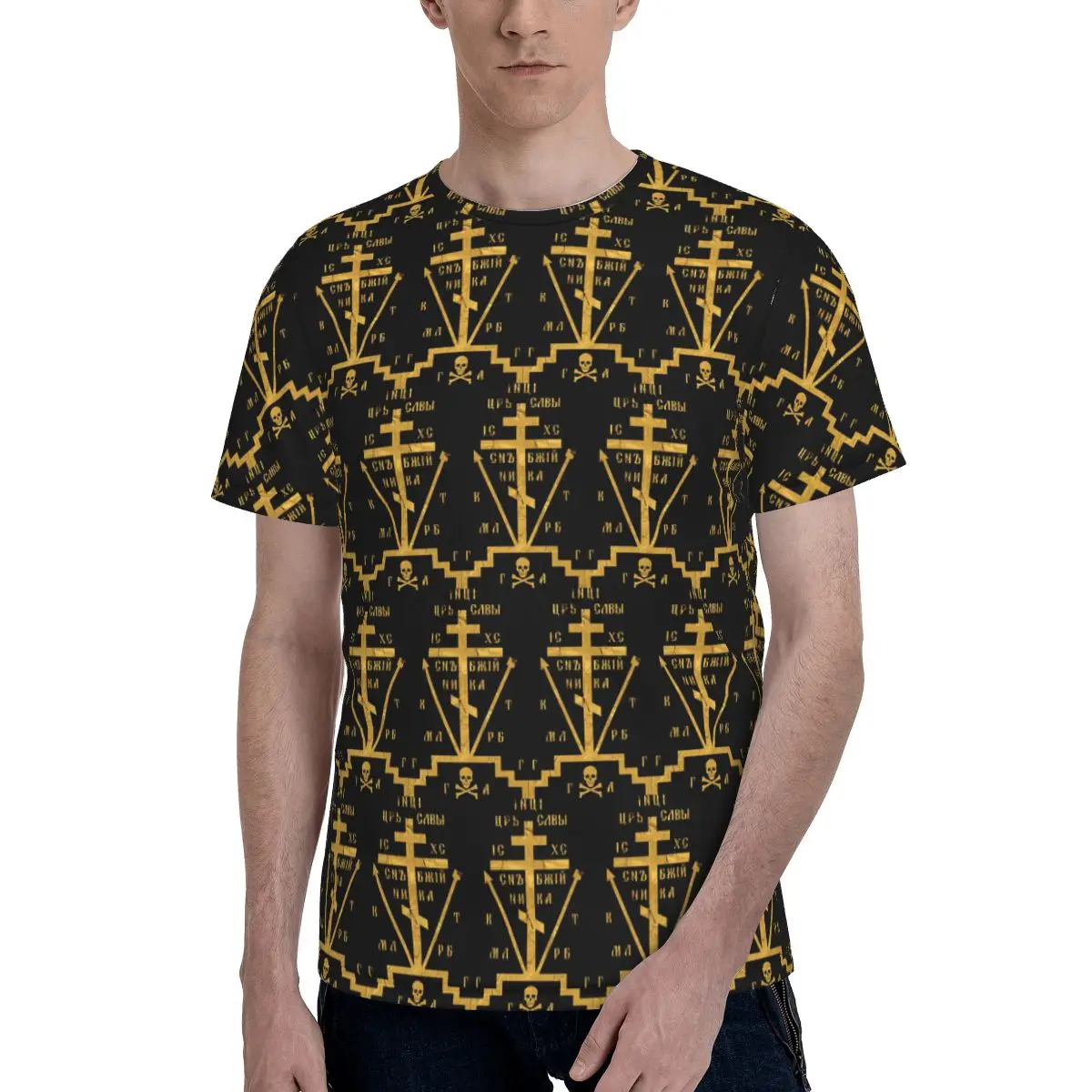 Calvary Cross Of Russian Orthodox Church T-Shirt for Men Cotton T Shirts Men's Short Sleeve Crew Neck Summer Clothes Tops