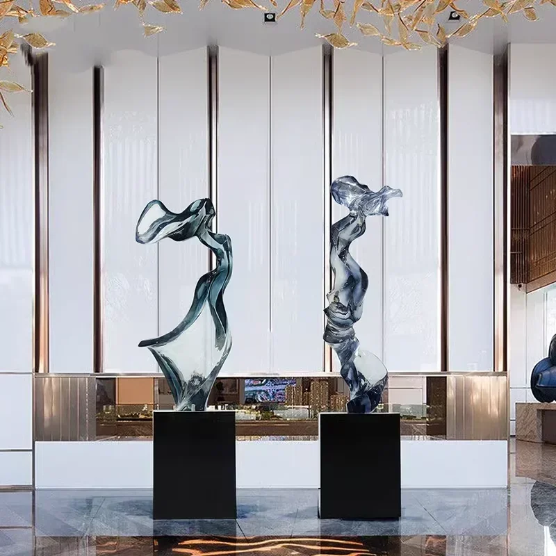 

Modern luxury transparent resin sculpture ornaments. Abstract art decorations in hotel lobbies