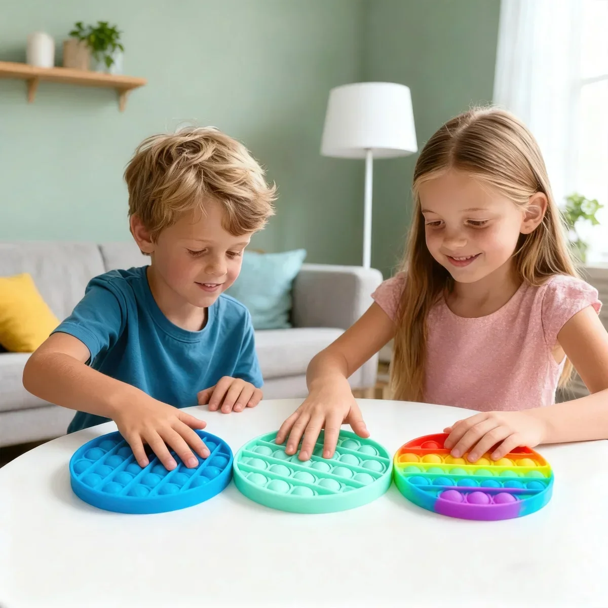 قطعة واحدة من لعبة تململ الفقاعات المستديرة بتصميم بوبر علاج مرح لتخفيف القلق للأطفال والكبار (لون عشوائي)