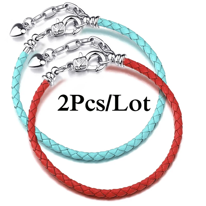 2Pcs/Lot High Quality Lbster Clasp Leather Chain Charms Bracelets Fit DIY Beads Bracelet Pulsera Jewelry Gift For Women Men Girl