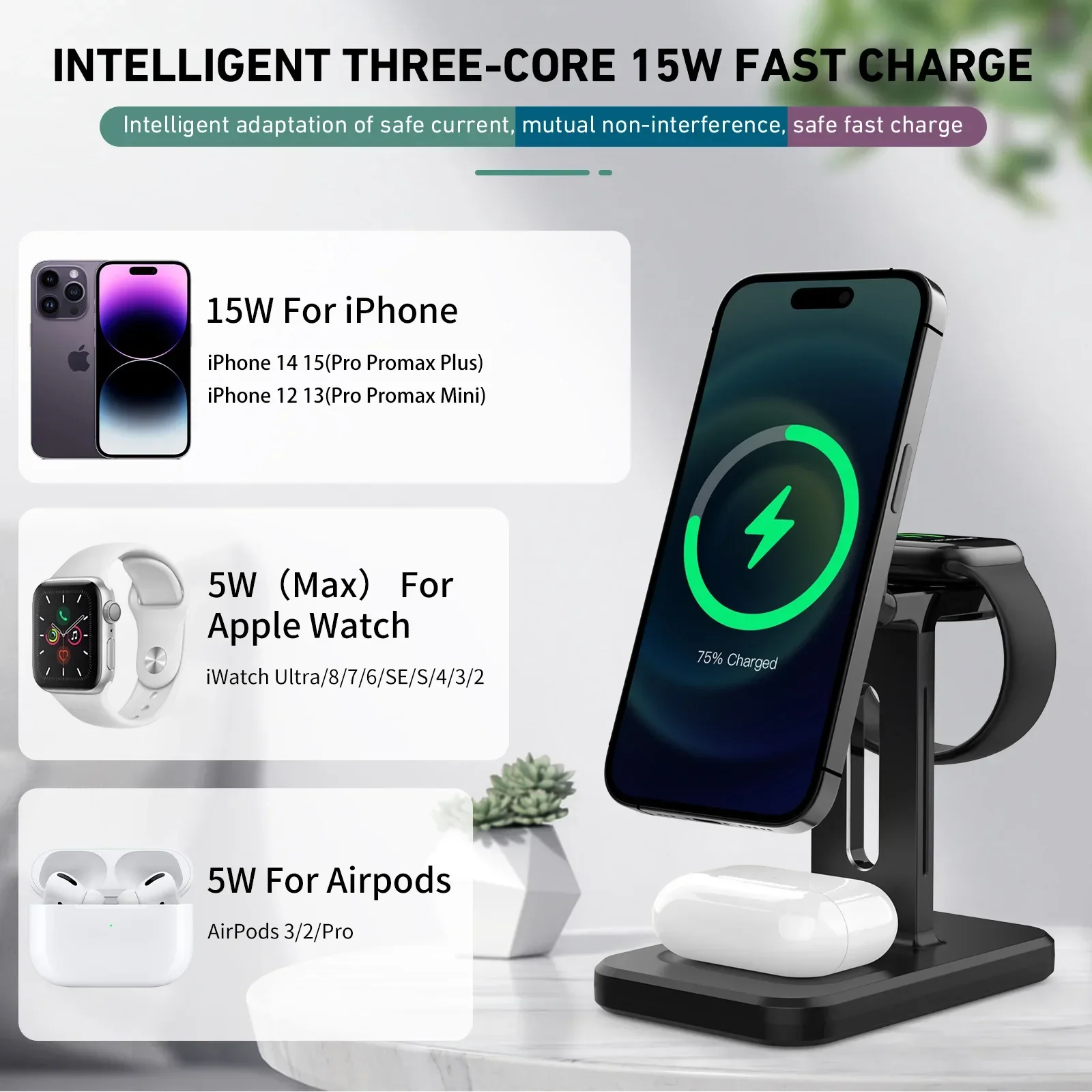 3 in 1 Macsafe Wireless Charger For iPhone 14 13 12 Pro Max for Apple Watch 8 7 6 5 Airpods Pro 2 3 Fast Charging Station Holder