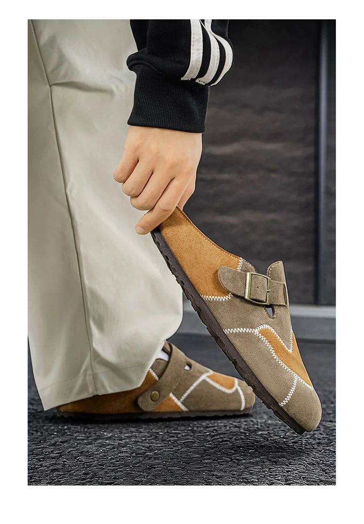 Retro-Farbblock-Mode, vielseitige Mules für Herren, Sandalen mit offenem Rücken und geschlossener Zehenpartie, bequeme Freizeit-Halbschuhe mit weicher Sohle für den täglichen Gebrauch. – Detail 9