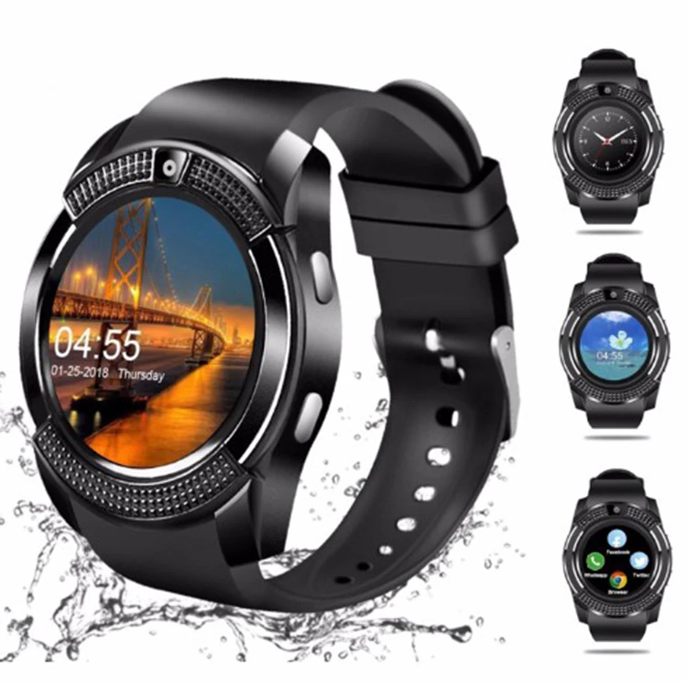 V8 Bluetooth Call Camera Smart Watch Fitness Tracker Blood Pressure Monitor Support TF SIM Card Bracelet Sport Smartwatch