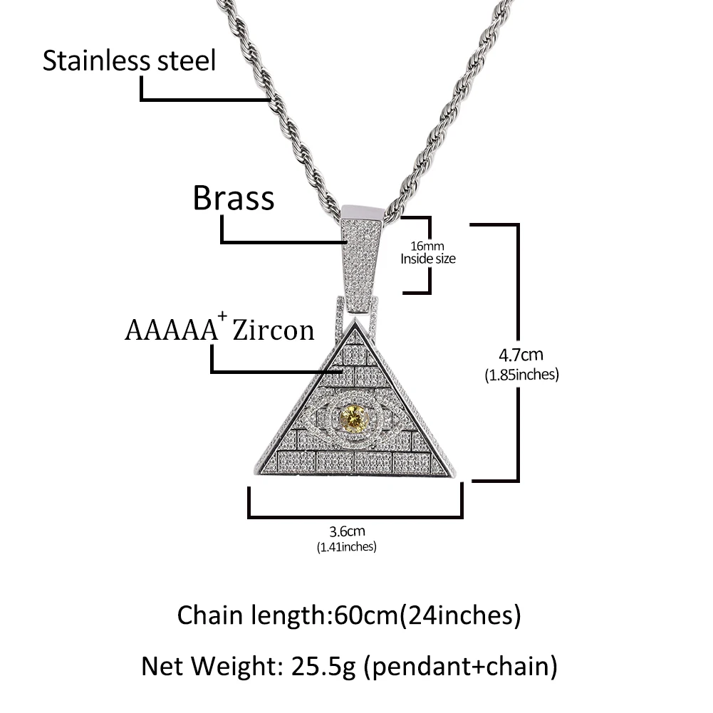 THE BLING KING Pyramid Horus Eyes Pendant Necklace Twist Chain Micro Paved Cubic Zirconia Gold Plated Mens Hip Hop Jewelry Gifts