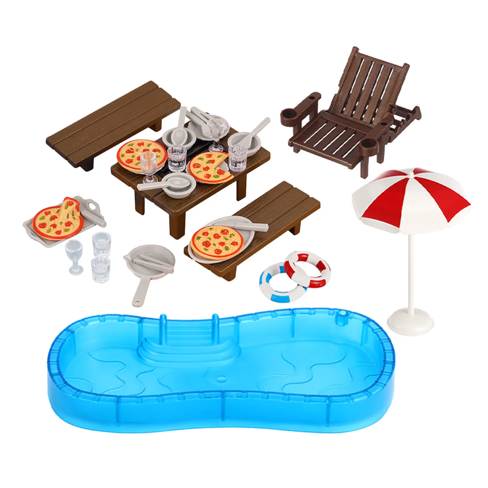 

2Sets Miniature Furniture Set Swimming Pool Swim Ring Beach Chair for Dollhouse Decoration DIY Kit Play House Treasure Toys