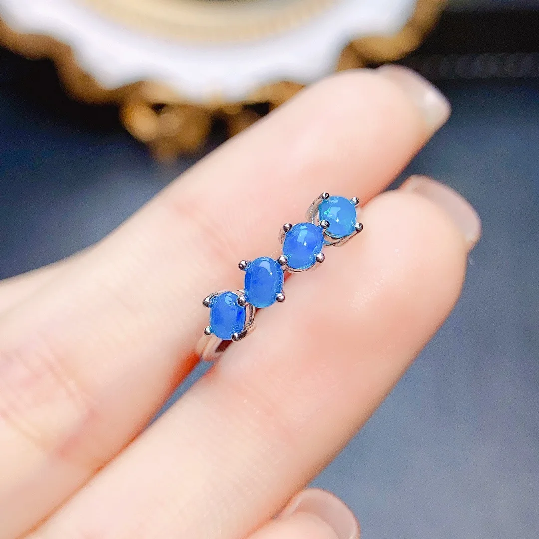 FS Real S925 Sterling Silver Inlay Natural Blue Opal Ring With Certificate Fine Charm Weddings Jewelry for Women MeiBaPJ