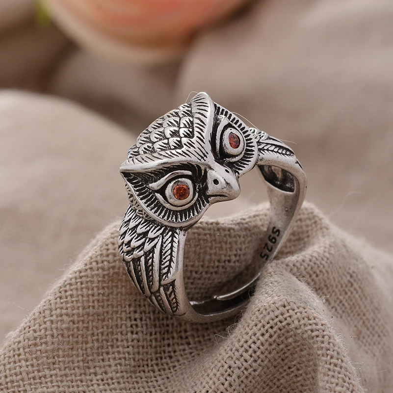 New Design Vintage Owl Animal Thai Silver Unisex Finger Party Ring