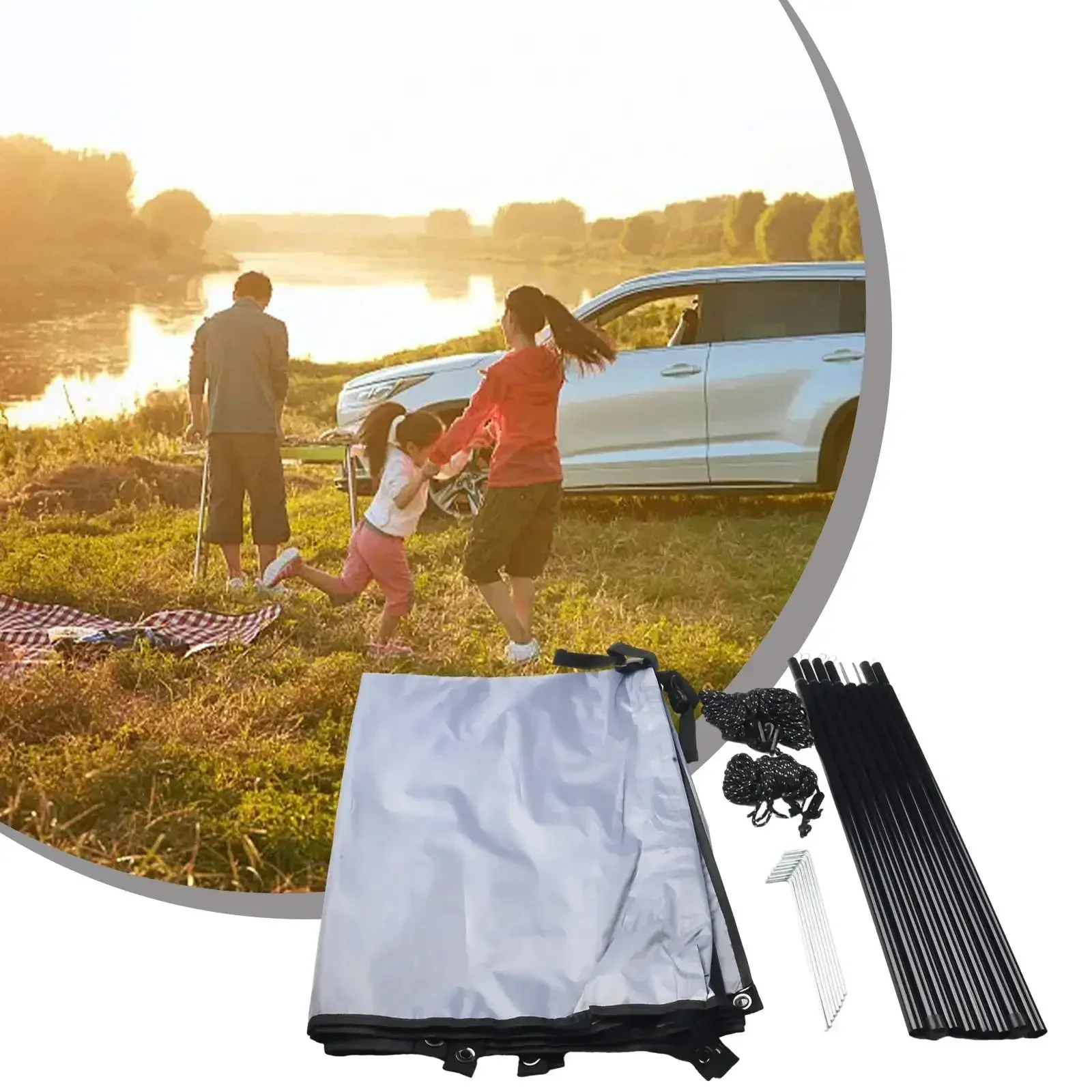 8 Square Metre Waterproof Sun Canopy Awning For Campervans 6 Minute Setup Fire Retardant Fabric Height Adjustable Poles