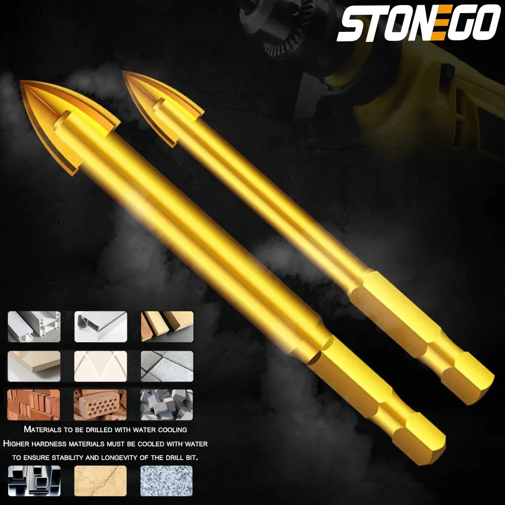 

Набор сверл для стекла STONEGO 6/8/10/12 мм, крестообразная головка для копья, керамическая плитка, стекло, мрамор, резак для отверстий с шестигранным хвостовиком