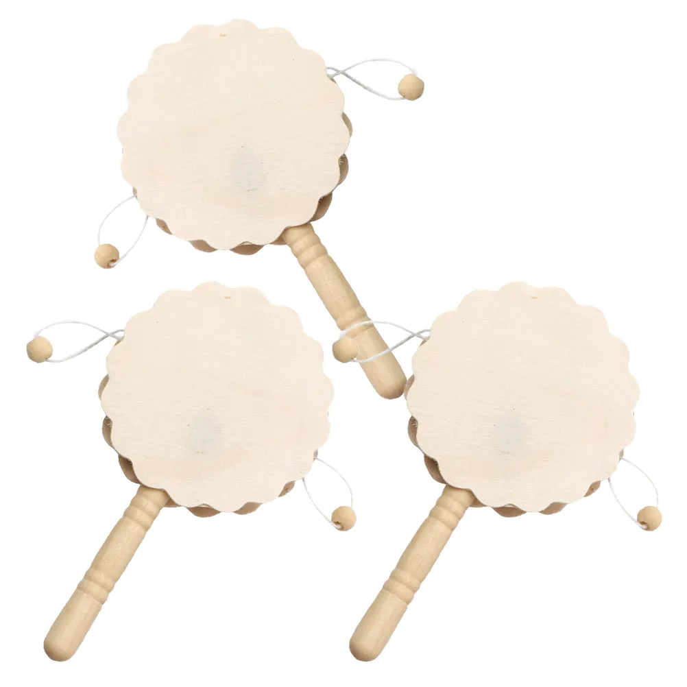3Pcs Graffiti Style Unfinished Rattle-Drum Wood Craft Kit for Hand-Painted Decor Kids Art Therapy Fine Motor Skill Development