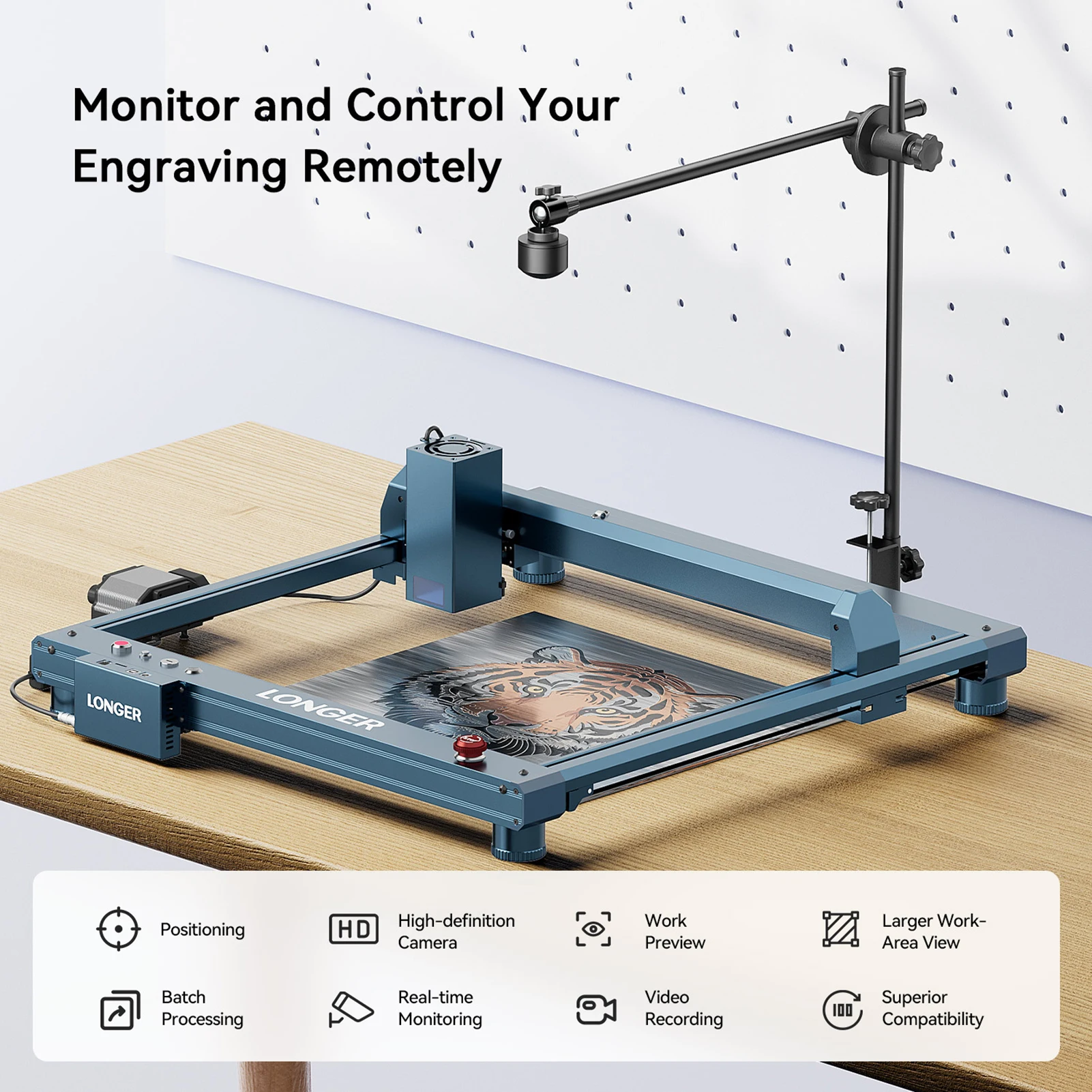 LONGER Lightburn Camera High 5MP Positioning and Recording 740*560mm Photography Range Support Real-time Monitoring