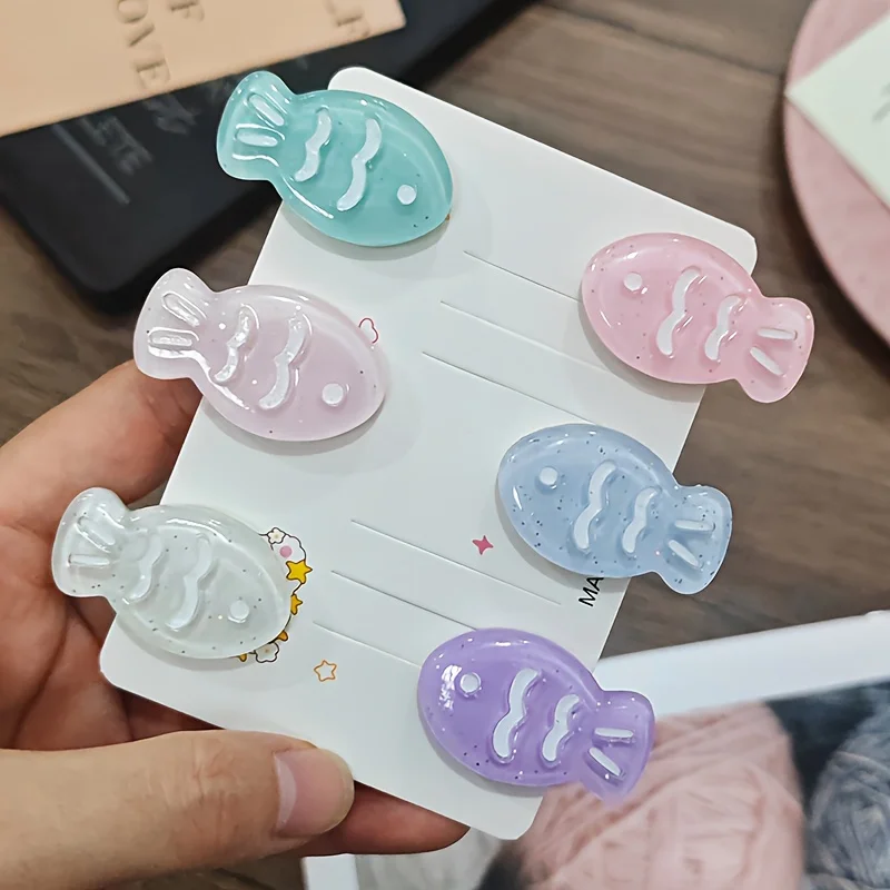3pcs Set - Cute Glittery Taiyaki Hair Clips, Sparkling Transparent Little Fish Bang Clips, Versatile Cartoon Hair Accessories