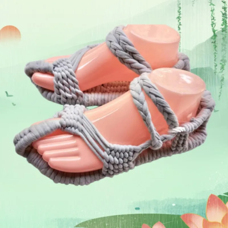 

Handmade Knitted Sandals Shoes Fashion for Men Outdoor Non-Slip Featured Open Toe Women's Flat Special Personality Niche