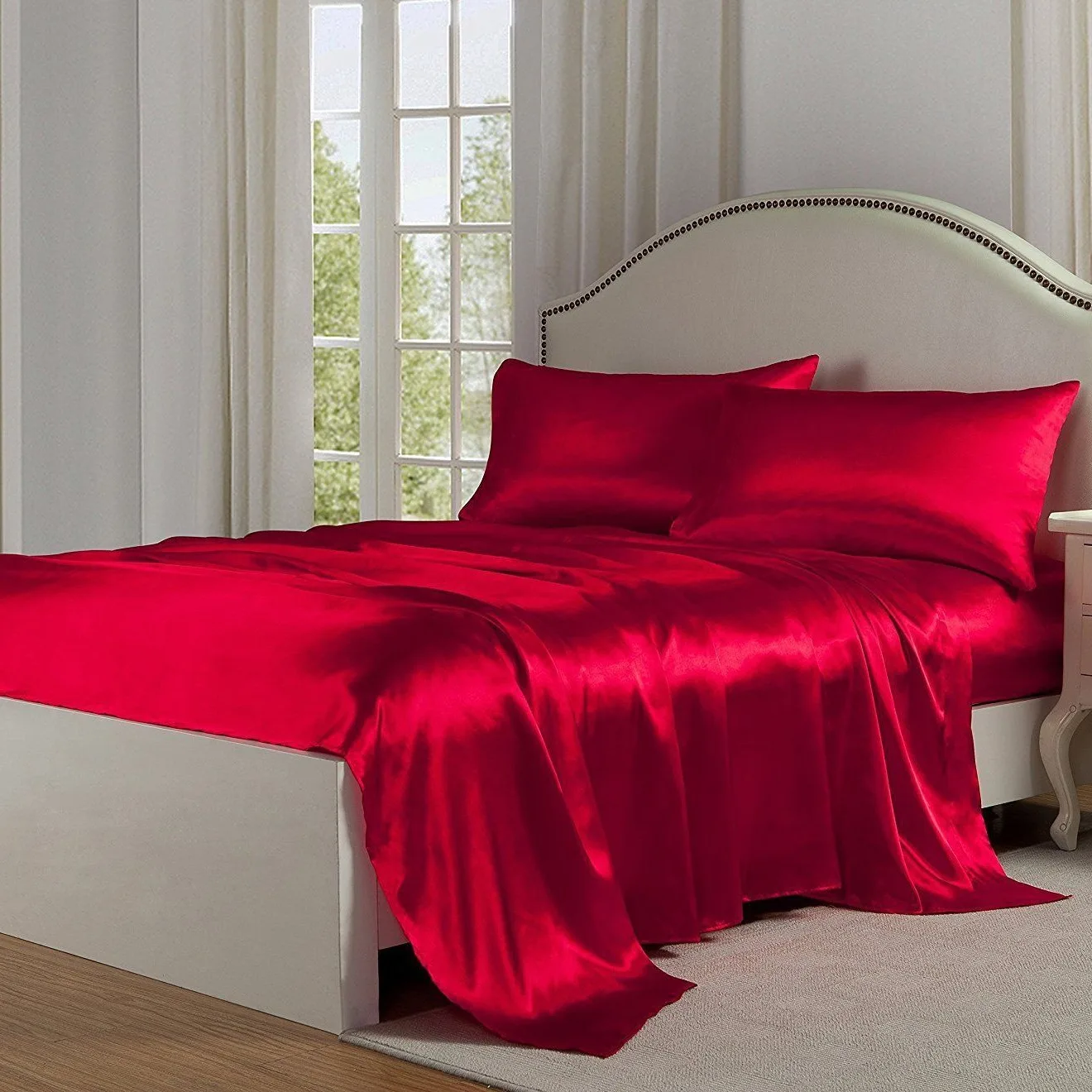 

3/4PCS Luxury Satin Bedding Set Soft Comfortable Solid Color Flat Sheet High-End Bedding Satin Silk Bed Sheet Bedroom Decor 침구류